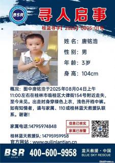 【寻人启事】图中唐铭浩于2025年08月04日上午11:00左右在桂林市临桂区大律街154号附近走失 - 阜阳28生活网 fy.28life.com